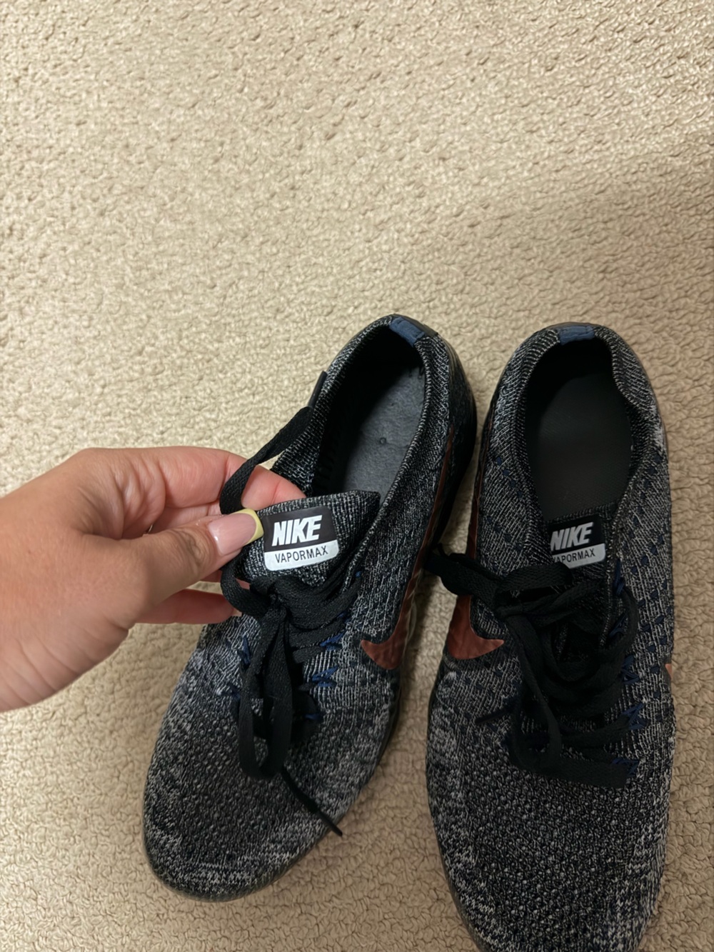 Nike Vapormax Flyknit Sneakers in Black with Copper Swoosh